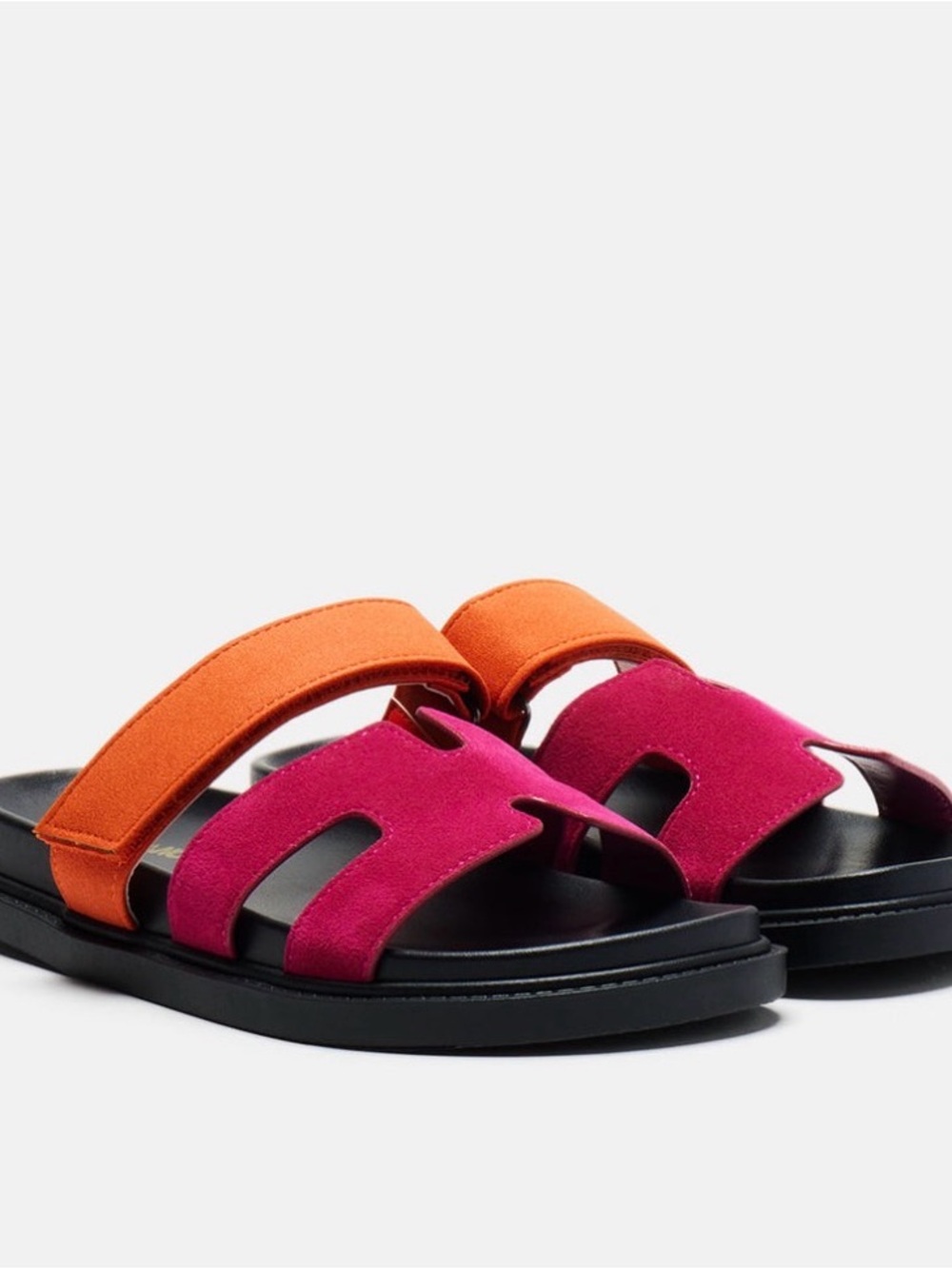 Fashion Nova Two-Tone Suede Slide Sandals - Pink & Orange